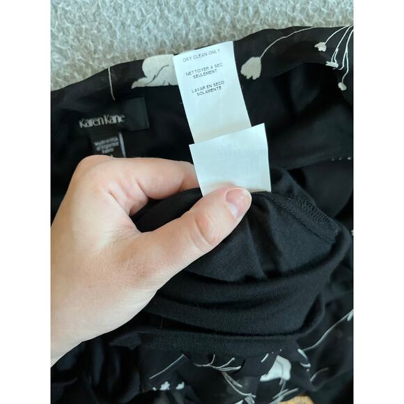 Karen Kane Top Medium Oversied Relaxed Floral Long Sleeve Classic Black Blouse - Picture 9 of 15